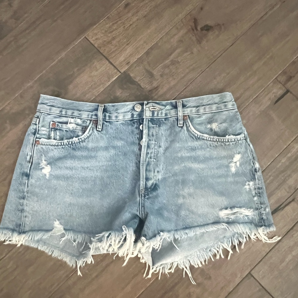Agolde Parker Denim Blue Women's Distressed Shorts